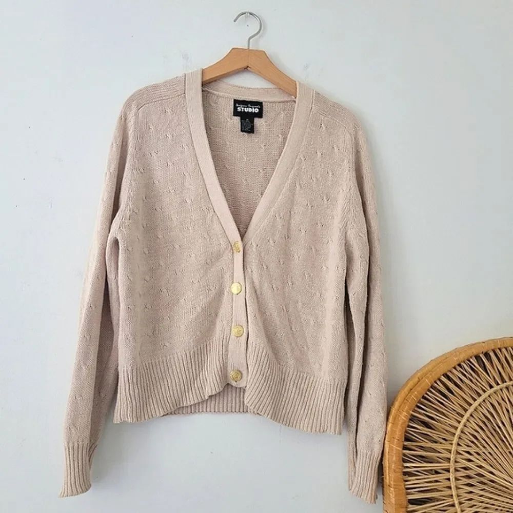 Vintage Designers Original Studio Cotton Blend Cardigan Sweater Beige M